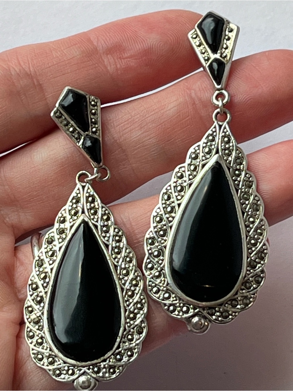 Beautiful 925 Sterling Silver Dangle Earrings Vintage Art Deco